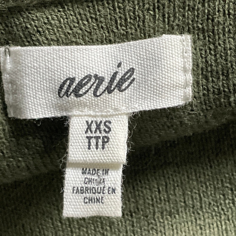 Aerie Olive Green Crochet Crop Tank Top Stretch‎ Knit Sz XXS Bohemian - Picture 3 of 8